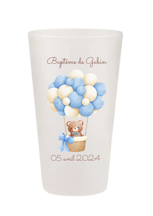 Gobelets personnalisés baptême/anniversaire ourson bleu ballon
