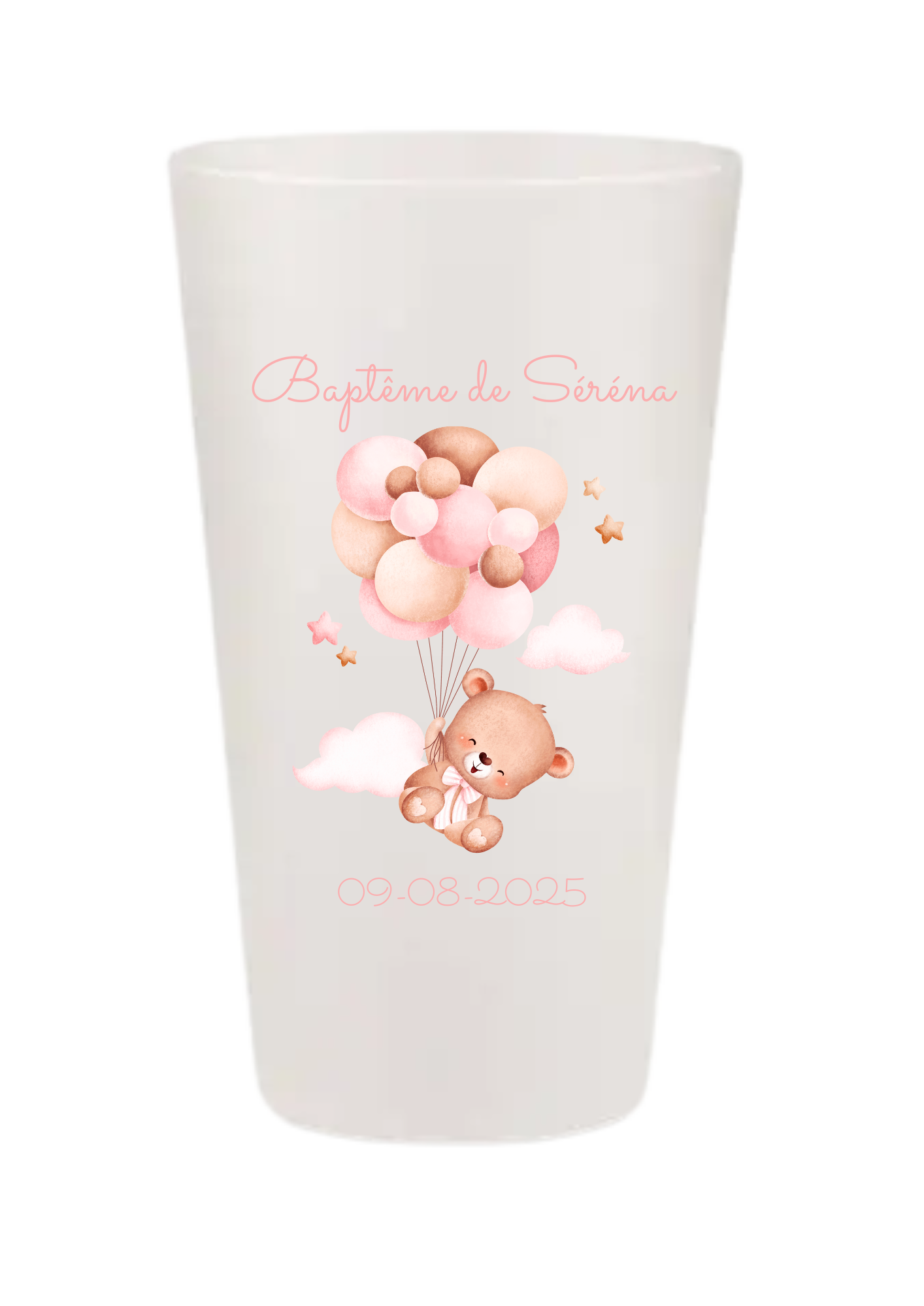 Gobelets personnalisés baptême/anniversaire ourson rose