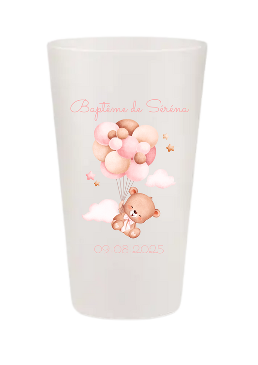 Gobelets personnalisés baptême/anniversaire ourson rose