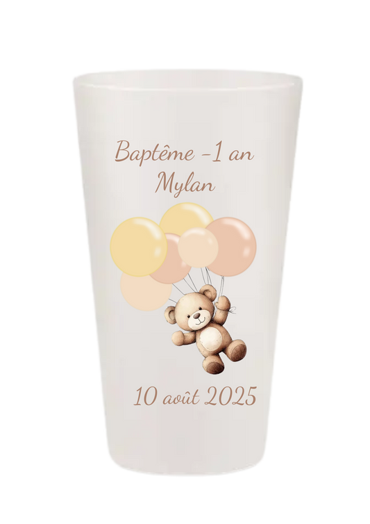 Gobelets personnalisés baptême/anniversaire ourson ballon