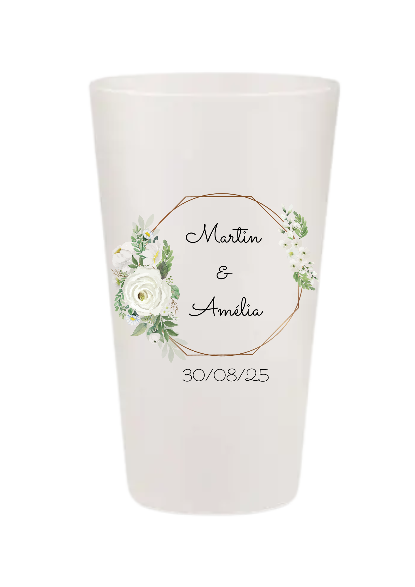 Gobelets personnalisés Mariage - Fleurs blanches & feuillage