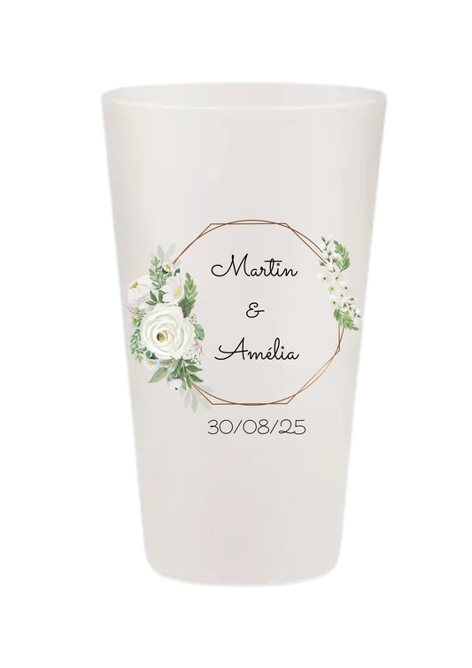Gobelets personnalisés Mariage - Fleurs blanches & feuillage