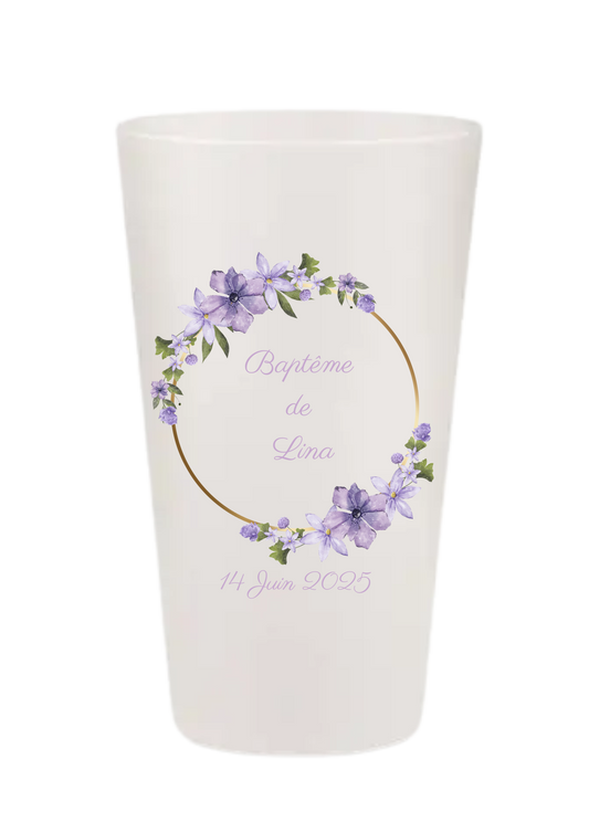 Gobelets personnalisés baptême/anniversaire fleuri violet lila