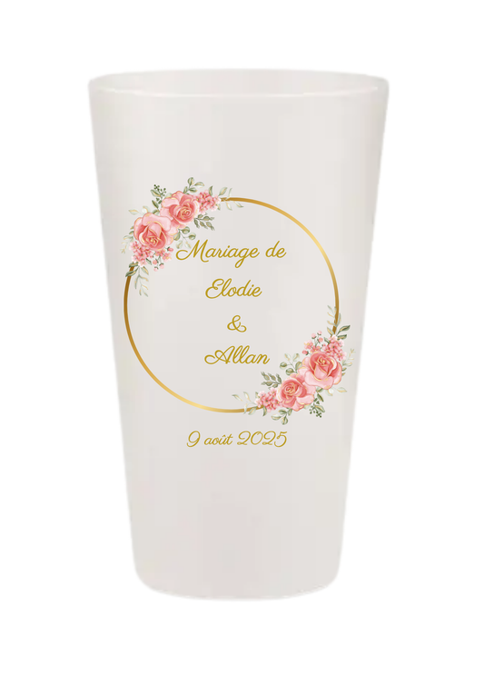 Gobelets personnalisés Mariage - fleur rose & or