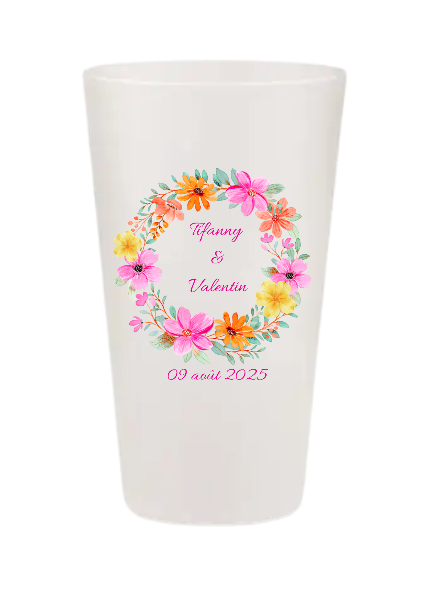 Gobelets personnalisés Mariage - fleur fuchsia