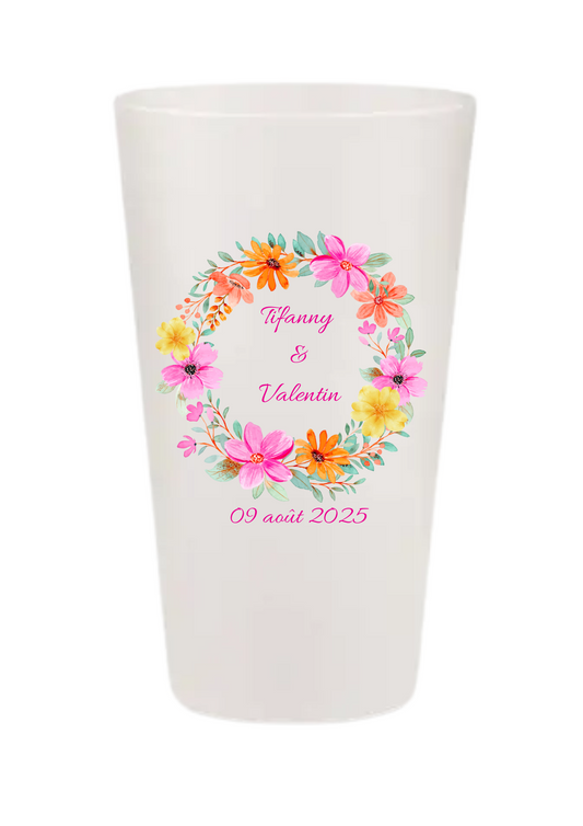 Gobelets personnalisés Mariage - fleur fuchsia