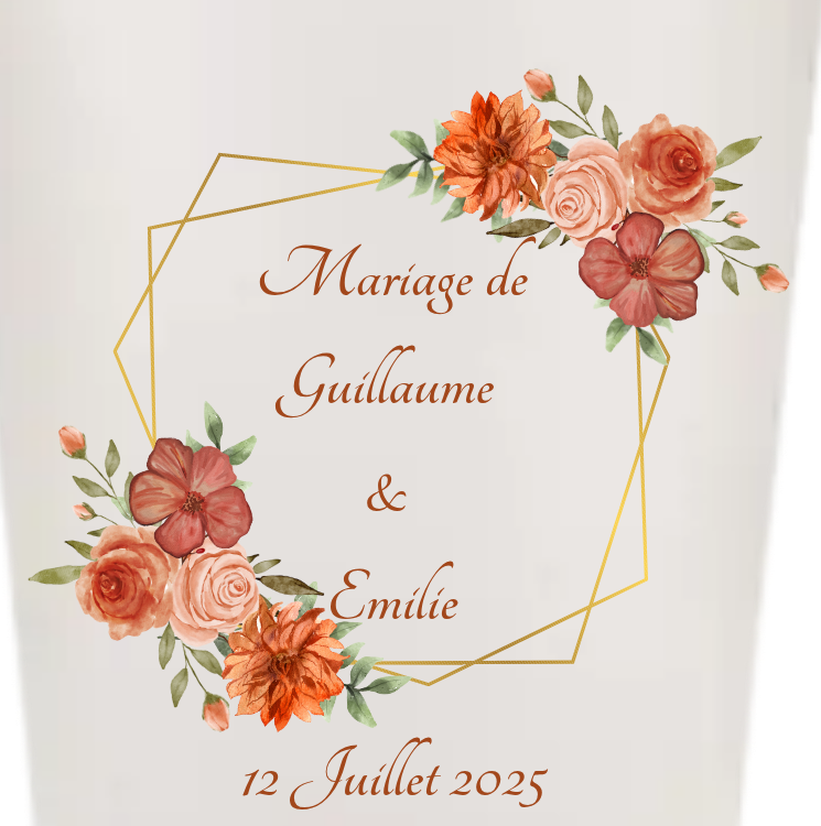 Gobelets personnalisés Mariage - fleurs terracotta