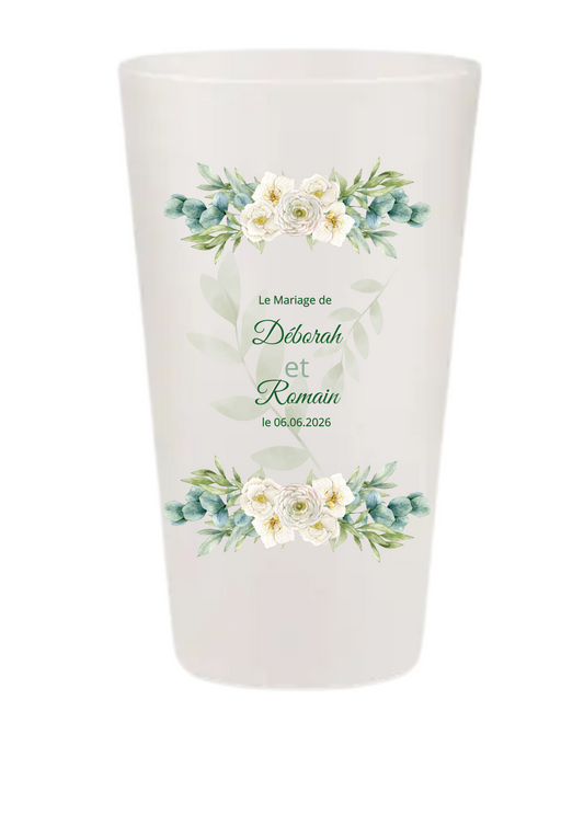 Gobelets personnalisés Mariage - vert sauge rose blanche