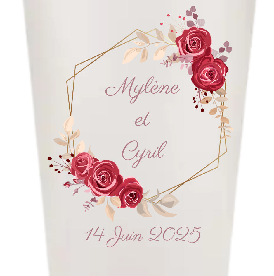 Gobelets personnalisés Mariage - Rose or fleuri