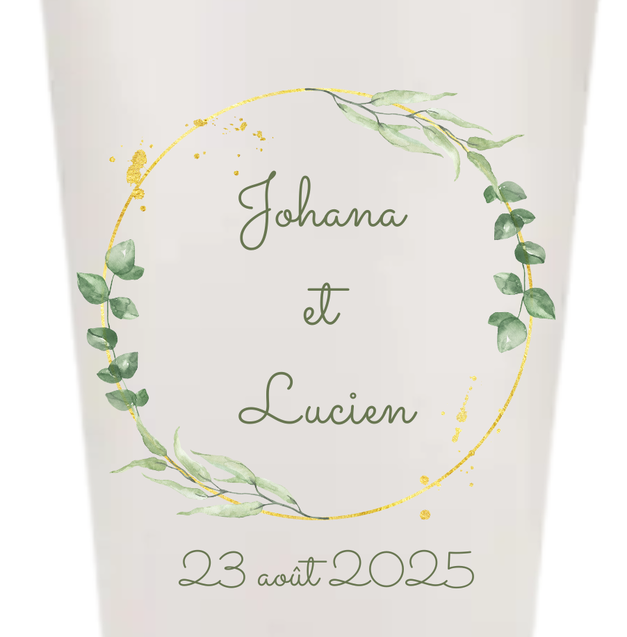 Gobelets personnalisés Mariage - couronne vert or