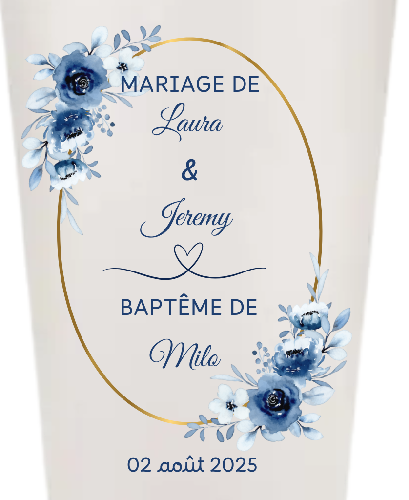 Gobelets personnalisés Mariage - Fleur bleu or