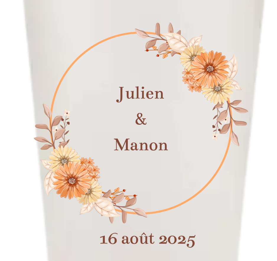 Gobelets personnalisés Mariage - Terracotta orange fleur