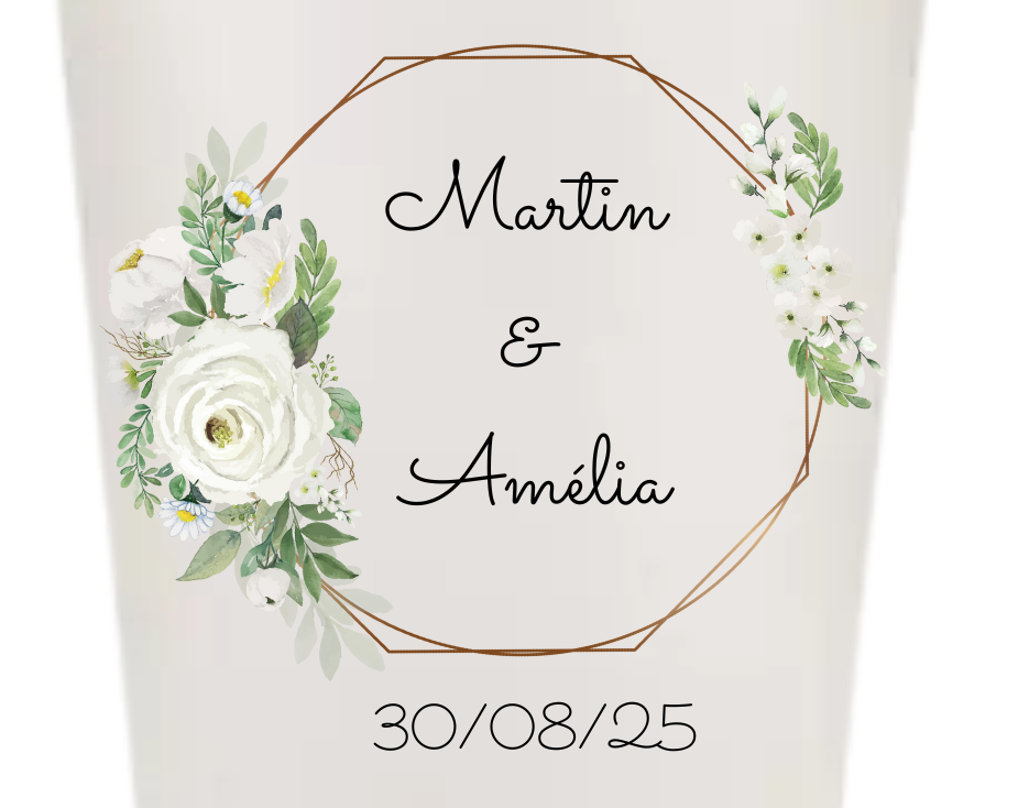 Gobelets personnalisés Mariage - Fleurs blanches & feuillage