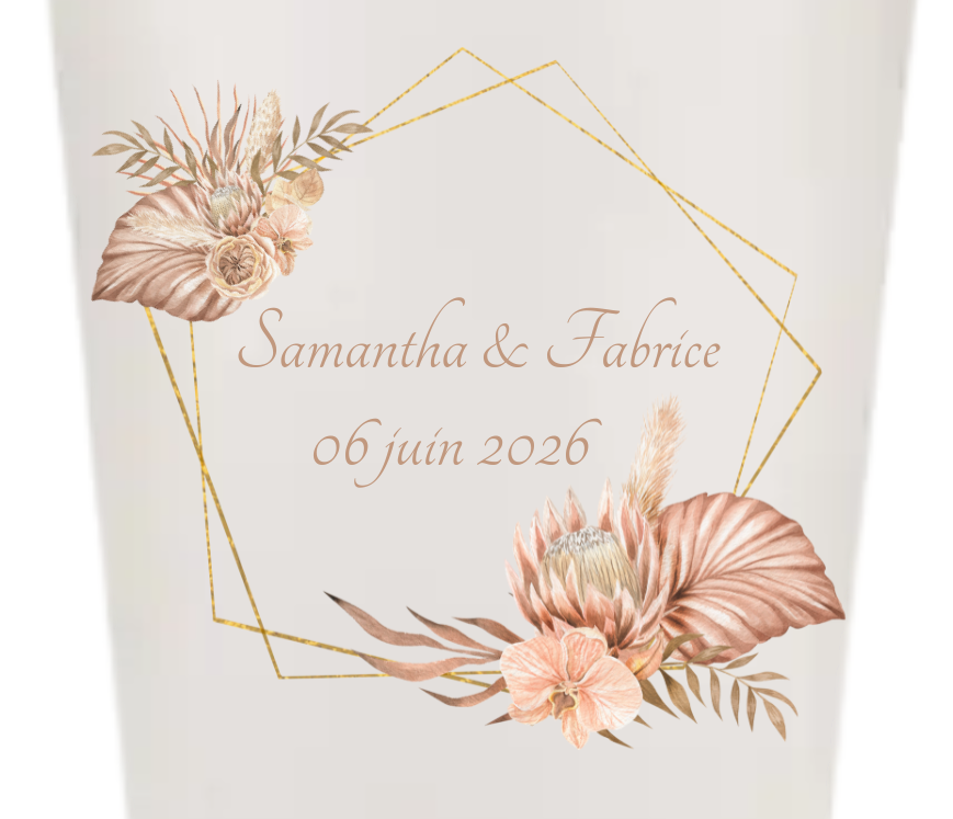 Gobelets personnalisés Mariage - Pampa rose / beige