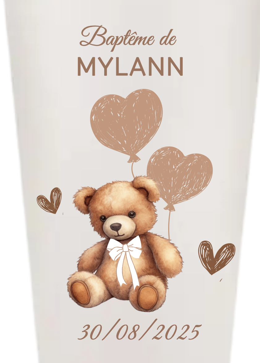 Gobelets personnalisés baptême/anniversaire ourson marron beige