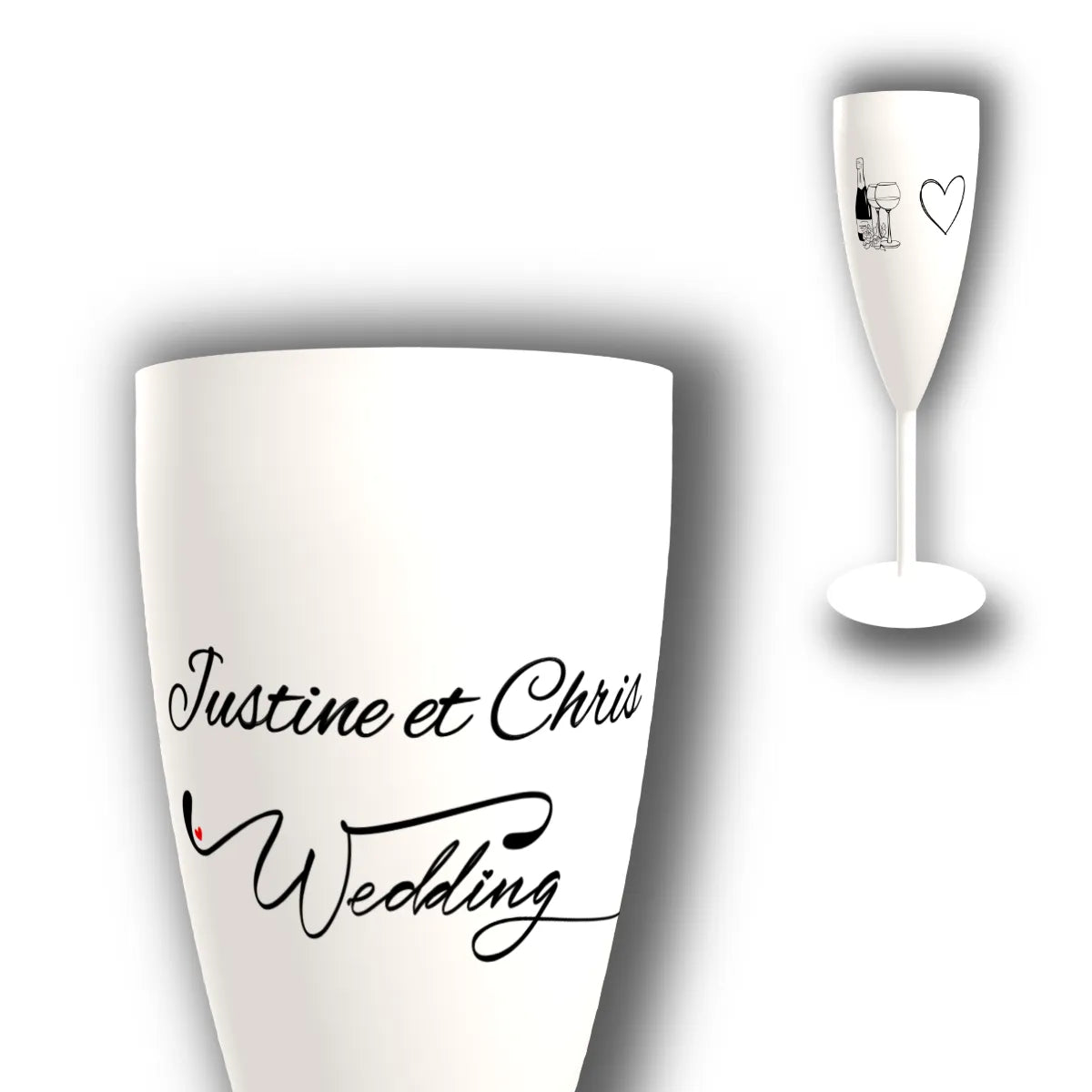 Flûte à champagne personnalisée Minimaliste Chic — vue d'ensemble et gros plan du design