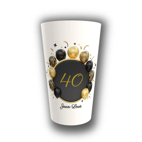 Gobelet anniversaire personnalisé Ballons Gold & Black — réutilisable, Kuztom