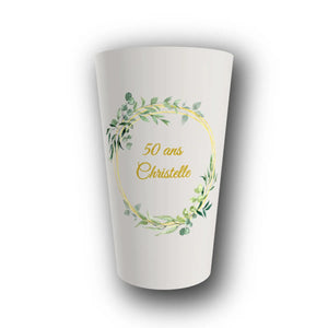 Gobelet Anniversaire Personnalisé – Couronne Eucalyptus Dorée