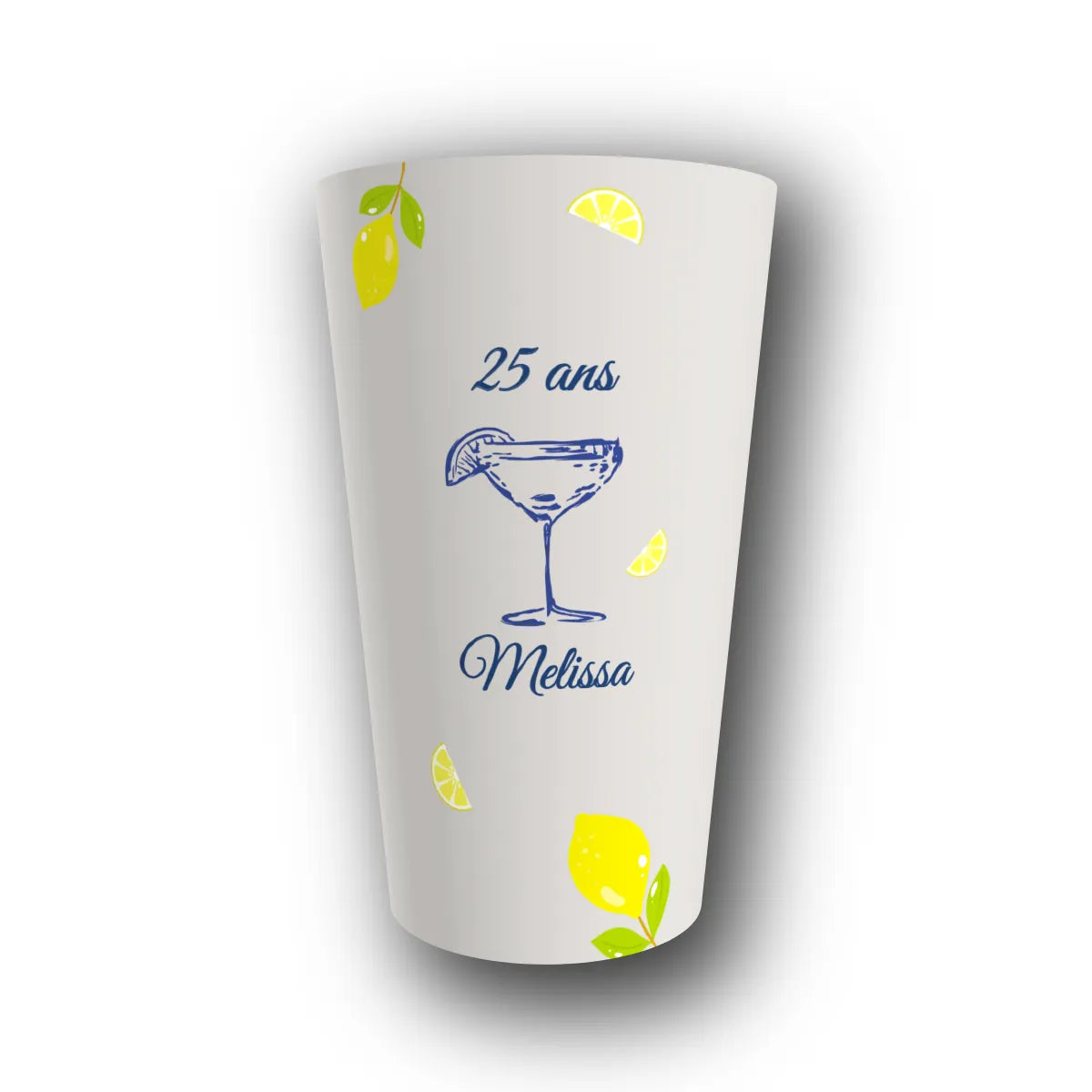 Gobelet réutilisable personnalisé anniversaire, Dolce Vita citrons, rendu 3D