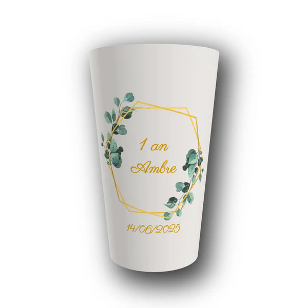 Gobelet Anniversaire Personnalisé – Eucalyptus Hexagone