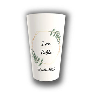 Gobelet Anniversaire Personnalisé – Hexagone Eucalyptus