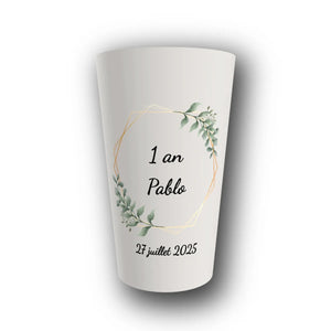 Gobelet Anniversaire Personnalisé – Hexagone Eucalyptus