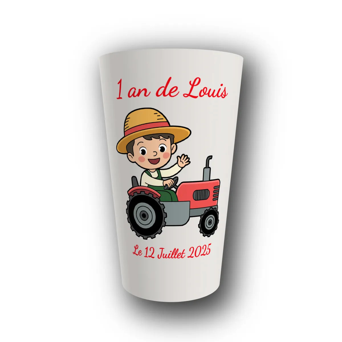 Gobelet réutilisable personnalisé anniversaire, mon petit tracteur, rendu 3D