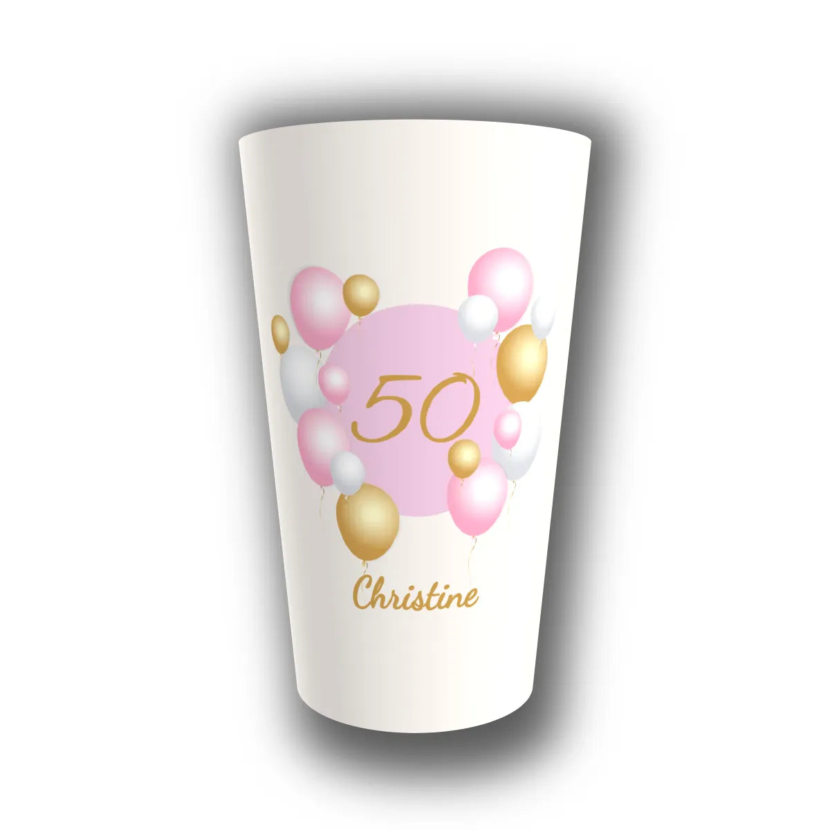 Gobelet anniversaire personnalisé Ballon Or & Rose — réutilisable, Kuztom
