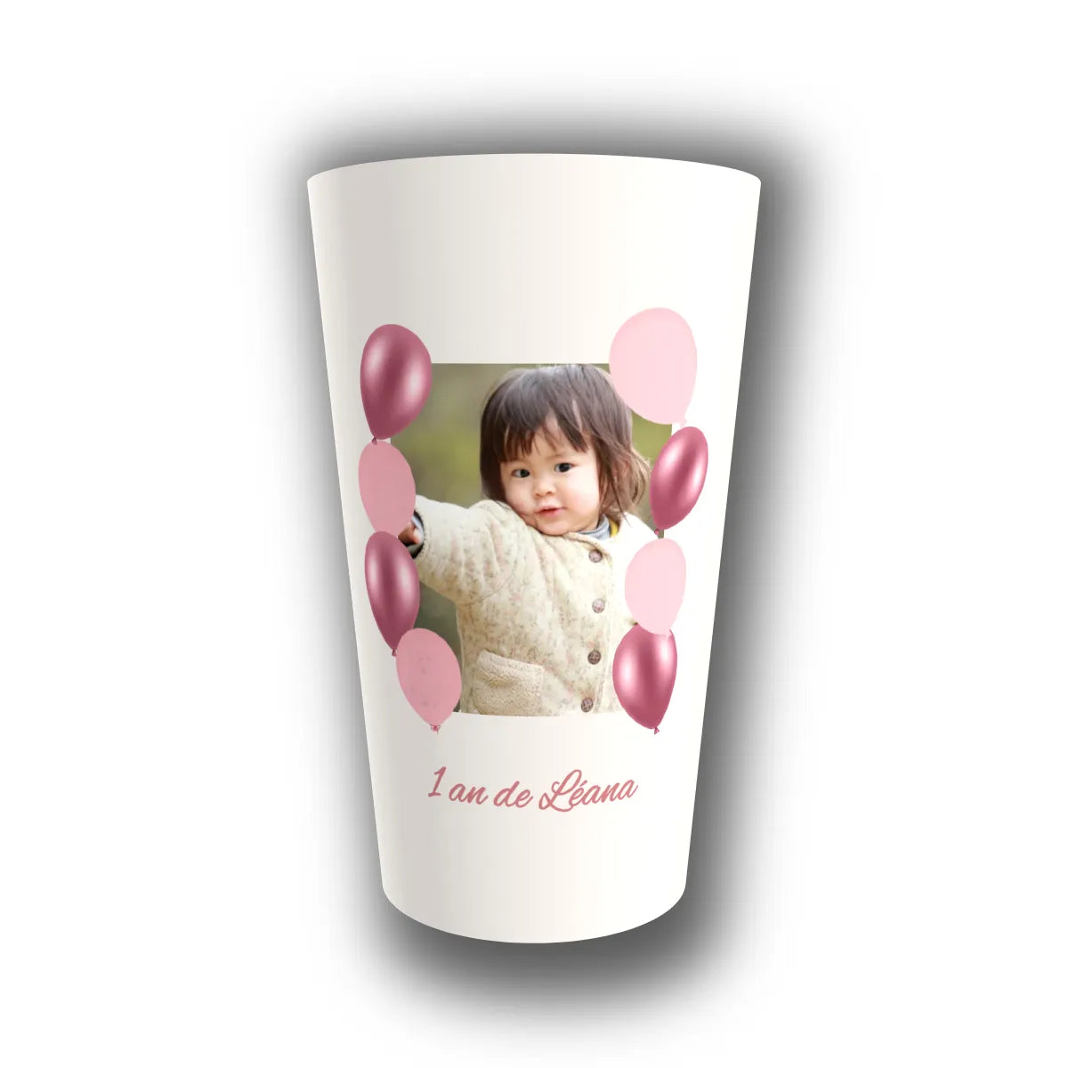 Gobelet anniversaire personnalisé Photo & Ballons Roses — réutilisable, Kuztom