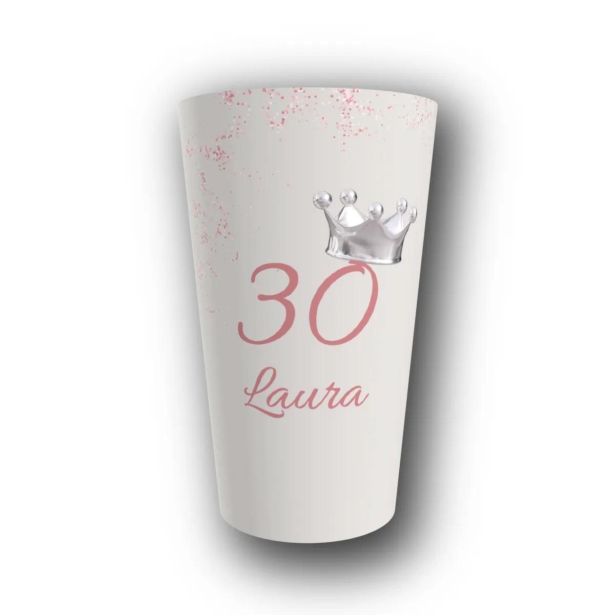 Gobelet réutilisable personnalisé anniversaire, princesse couronne argent, rendu 3D