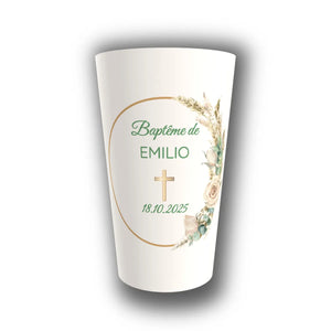 Gobelet Baptême Personnalisé – Bohème Croix & Pampa