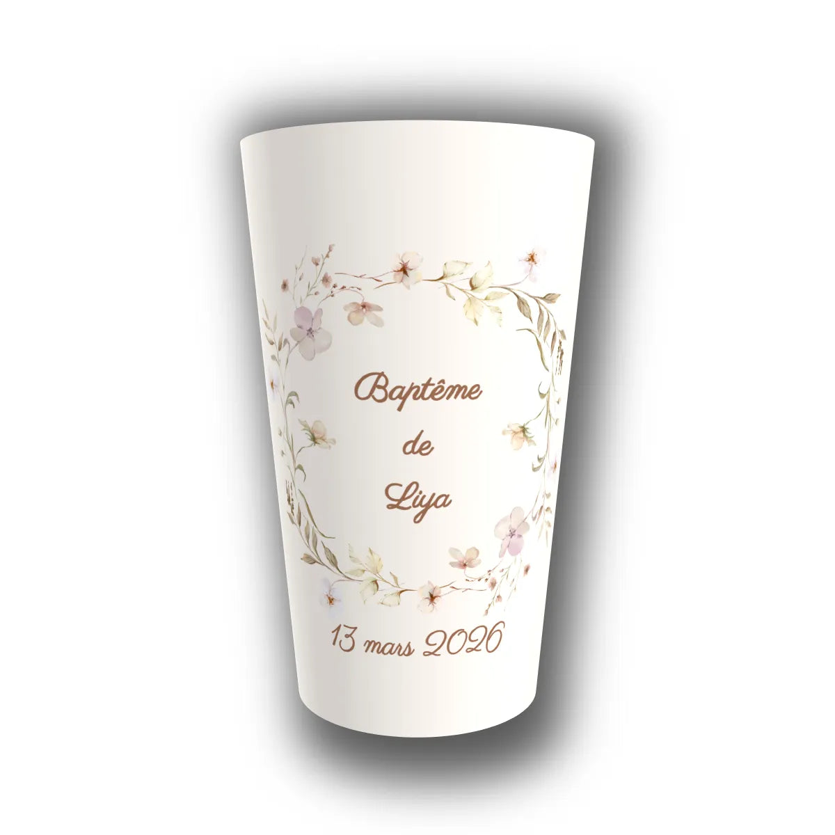 Gobelet baptême personnalisé Couronne Champêtre Aquarelle — réutilisable, Kuztom