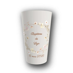 Gobelet Baptême Personnalisé – Couronne Champêtre Aquarelle