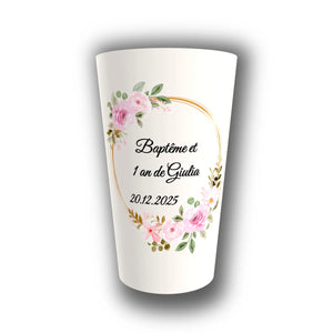 Gobelet Baptême Personnalisé – Double Célébration Florale