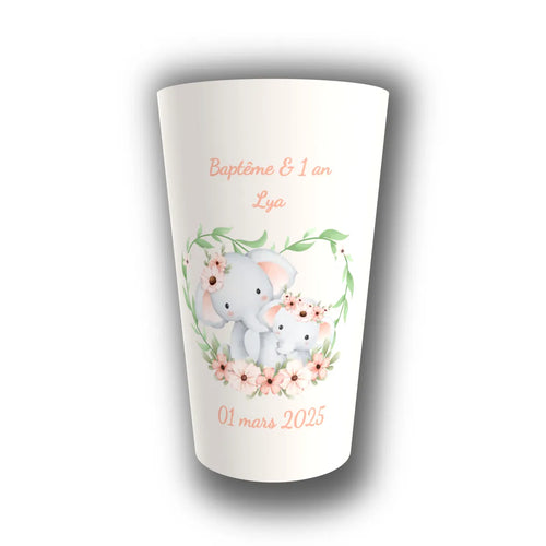 Gobelet baptême personnalisé Duo Éléphants — réutilisable, Kuztom