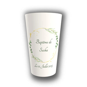 Gobelet Baptême Personnalisé – Eucalyptus Doré