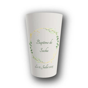 Gobelet Baptême Personnalisé – Eucalyptus Doré