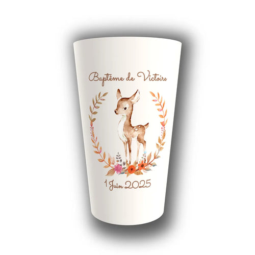 Gobelet baptême personnalisé Faon Enchanté — réutilisable, Kuztom
