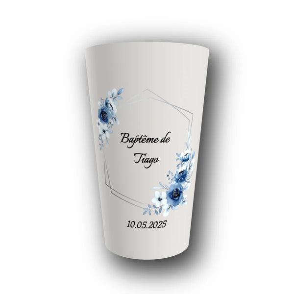 Gobelet Baptême Personnalisé – Hexagone Bleu Nuit