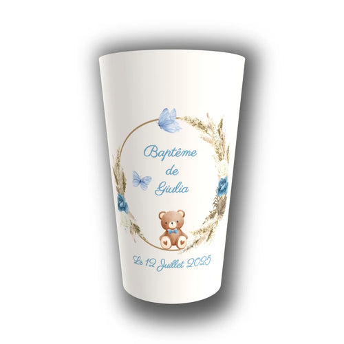 Gobelet baptême personnalisé Ourson Bohème — réutilisable, Kuztom