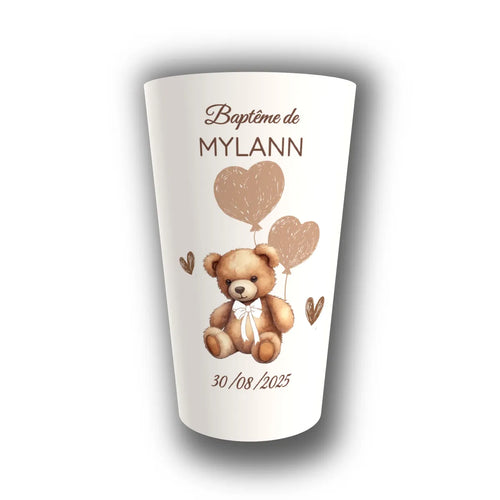 Gobelet baptême personnalisé Ourson Câlin — réutilisable, Kuztom