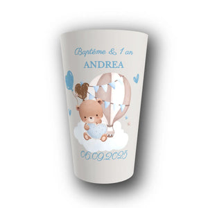 Gobelet Baptême Personnalisé – Ourson Cœur Bleu
