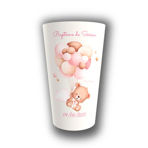 Gobelet Baptême Personnalisé – Ourson Nuage Rose