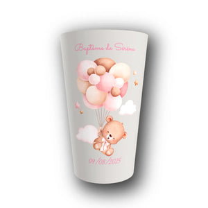 Gobelet Baptême Personnalisé – Ourson Nuage Rose