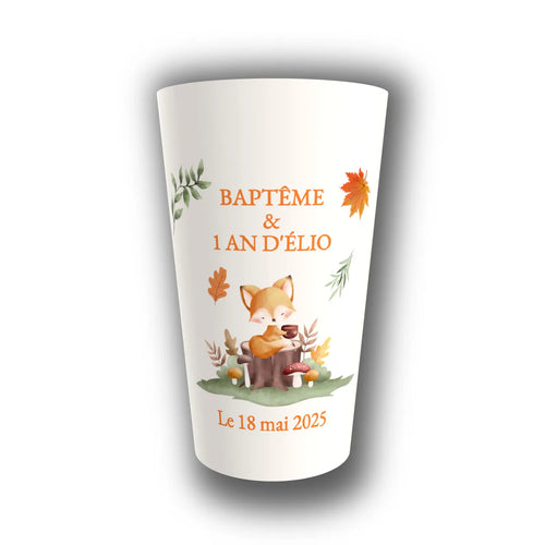 Gobelet baptême personnalisé Petit Renard d'Automne — réutilisable, Kuztom