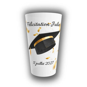 Gobelet Remise de Diplôme Personnalisé – Toque & Confettis Dorés