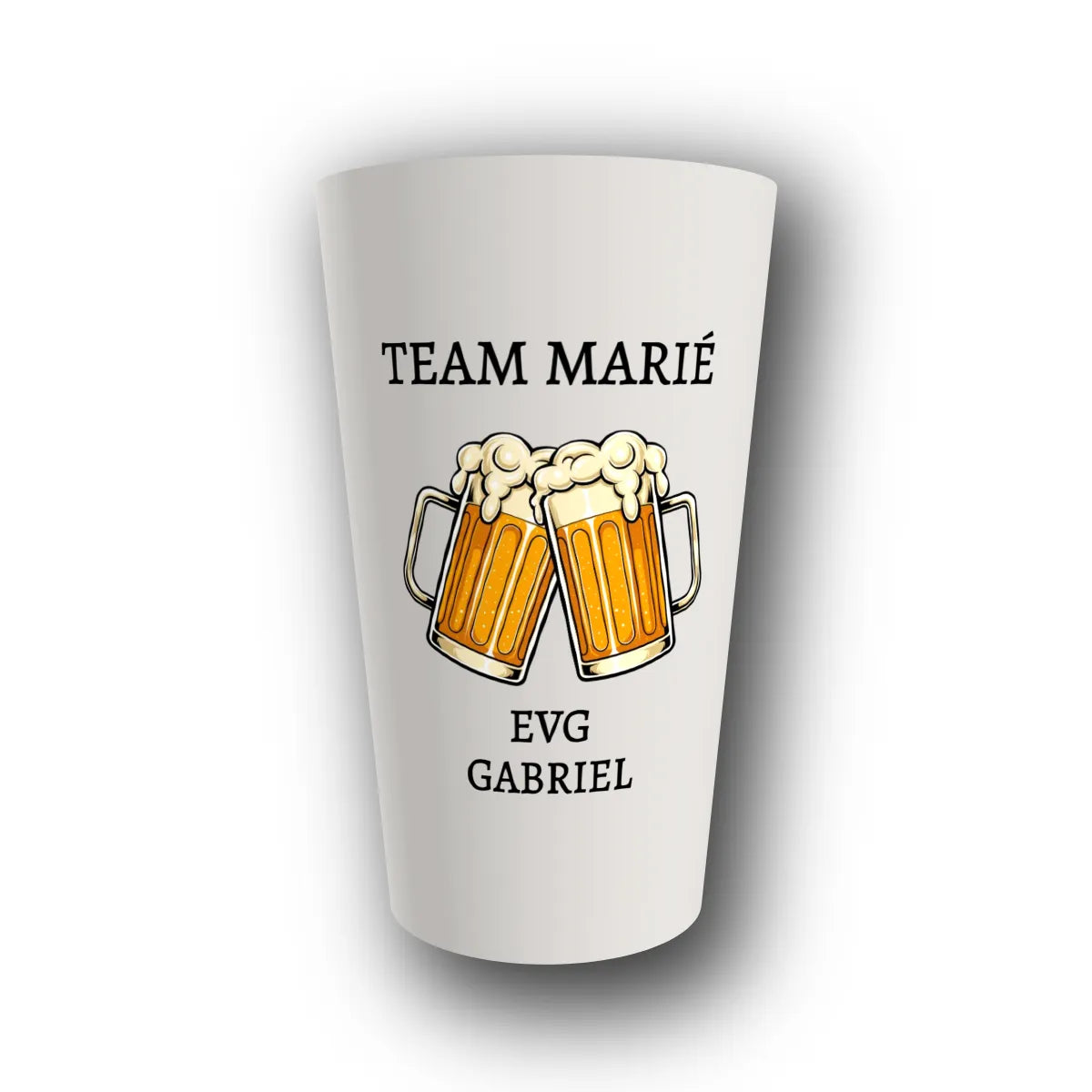 Gobelet réutilisable personnalisé EVG, Team Marié bières, rendu 3D