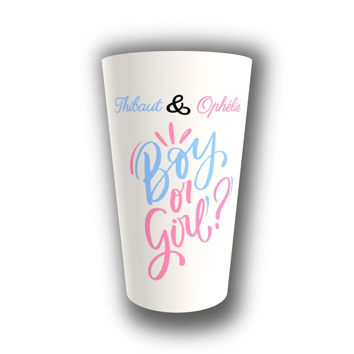 Gobelet gender reveal personnalisé Boy or Girl — réutilisable, Kuztom