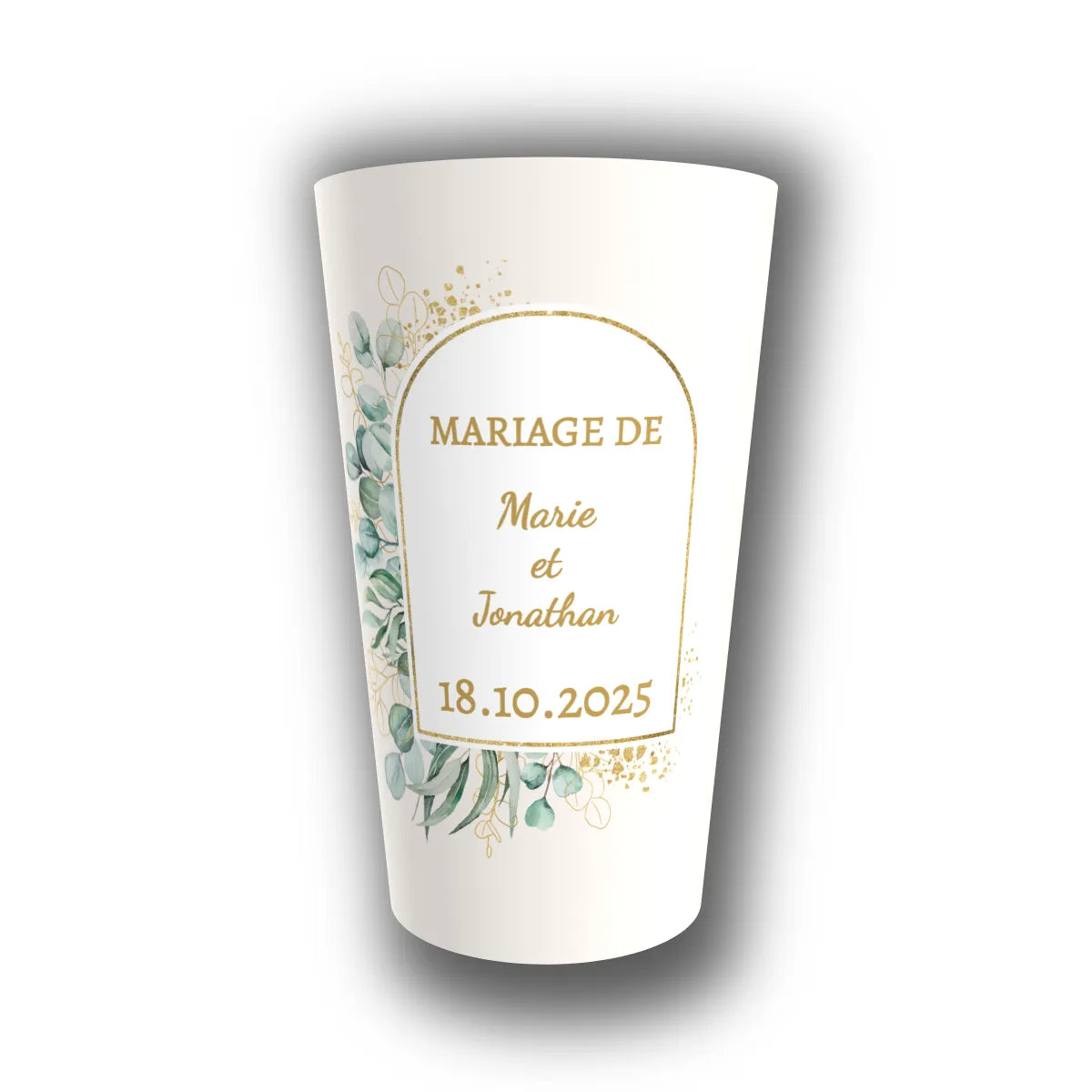 Gobelet mariage personnalisé Arche Eucalyptus & Or — réutilisable, Kuztom
