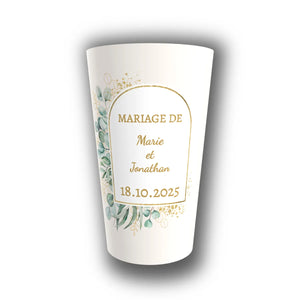 Gobelet Mariage Personnalisé – Arche Eucalyptus & Or